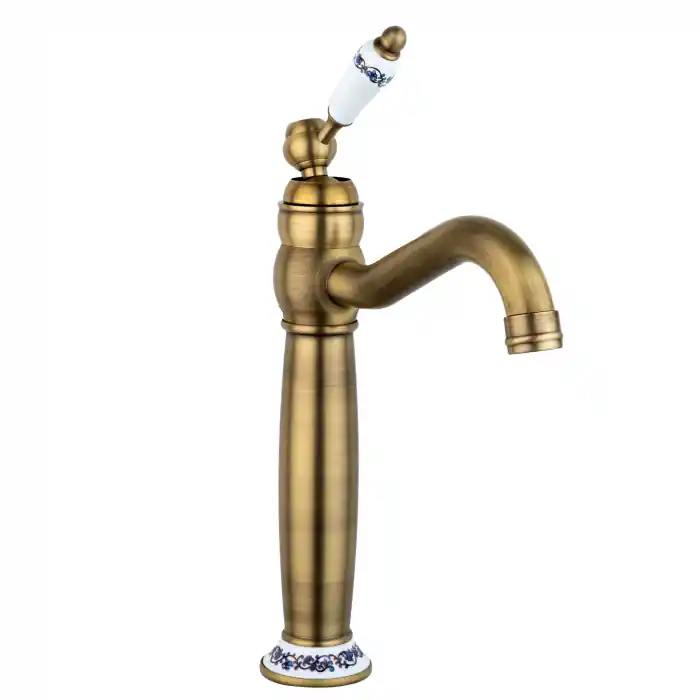 Baterie lavoar inalta bronz antichizat, cu broderie ceramica, monocomanda Ieftin