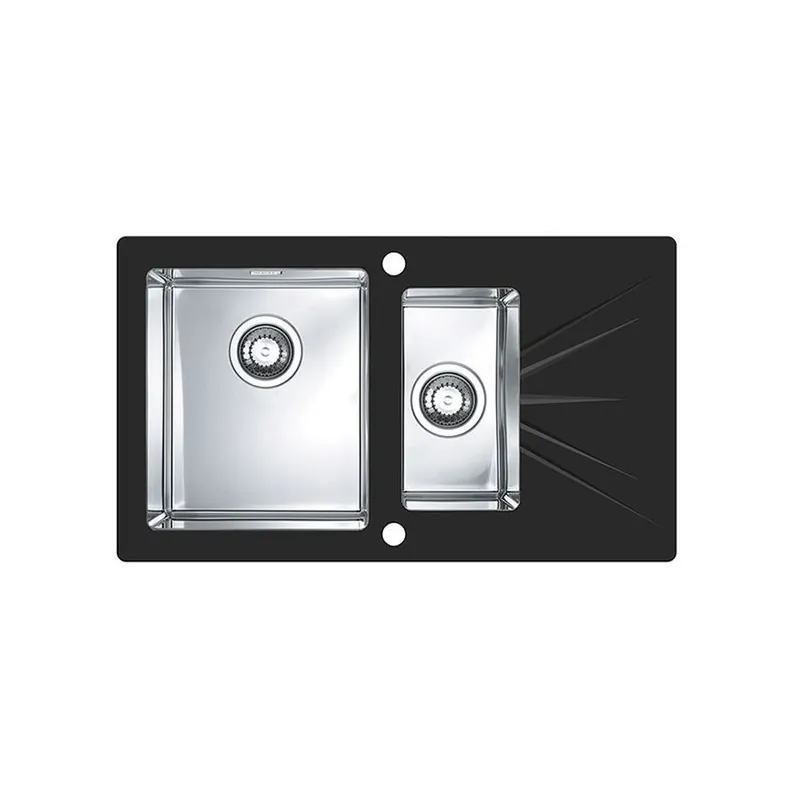 Retur ușor Chiuveta bucatarie inox doua cuve si sticla securizata neagra, cuva stanga, Alveus Karat 20