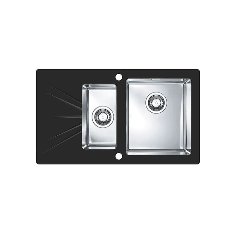 Chiuveta bucatarie inox doua cuve si sticla securizata neagra, cuva dreapta, Alveus Karat 20 Plată sigură