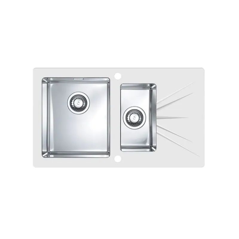 Chiuveta bucatarie inox doua cuve si sticla securizata alba, cuva stanga, Alveus Karat 20 Ofertă de sezon