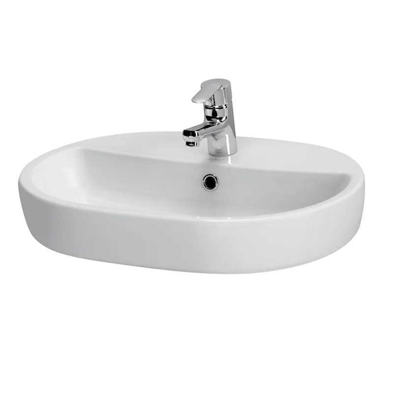 Plată sigură Lavoar pe blat alb lucios 60 cm, oval, Cersanit Caspia