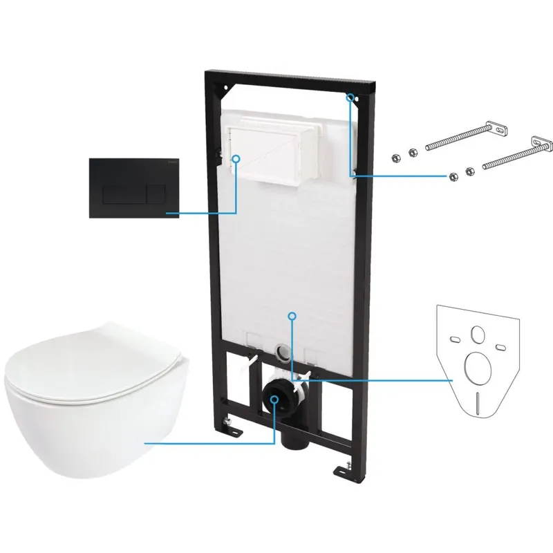 Set vas wc cu capac soft close, rezervor incastrat, clapeta de actionare neagra si izolare fonica Deante Silia Reduceri