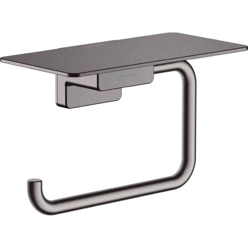 Suport hartie igienica cu polita, culoare crom negru periat Hansgrohe AddStoris 41772340 Chilipir