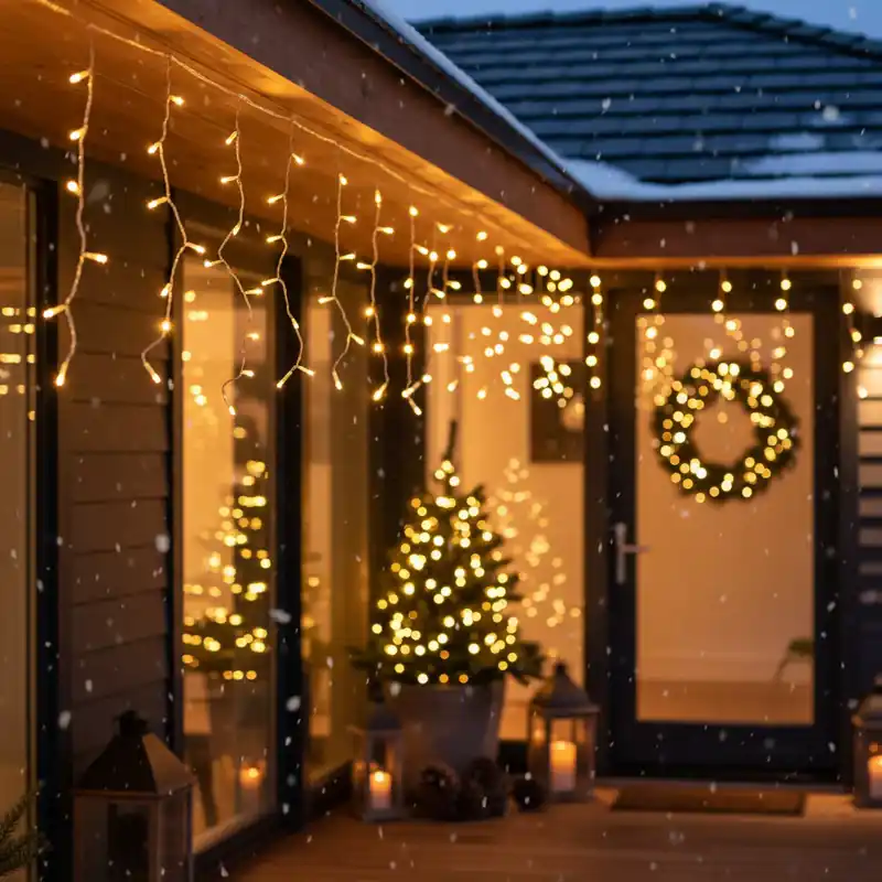 Livrare rapidă Instalatie LED Perdea Snowvale 10x0.6m Lumina Alb Cald 400 LED-uri Fir Alb IP44