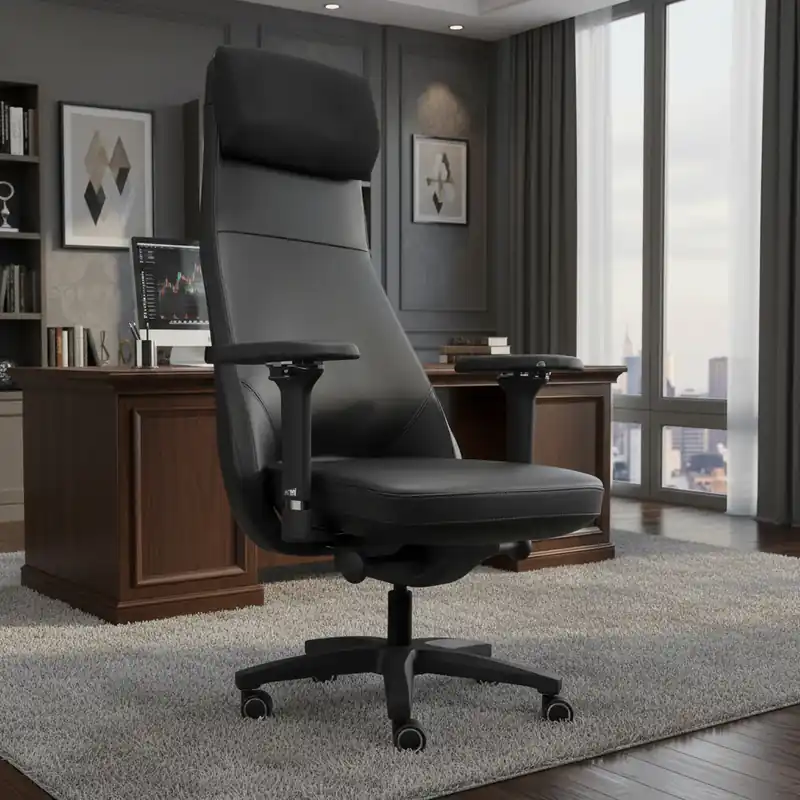 Bestseller Scaun de Birou din Piele Reglabil KONAK Office Black Leather