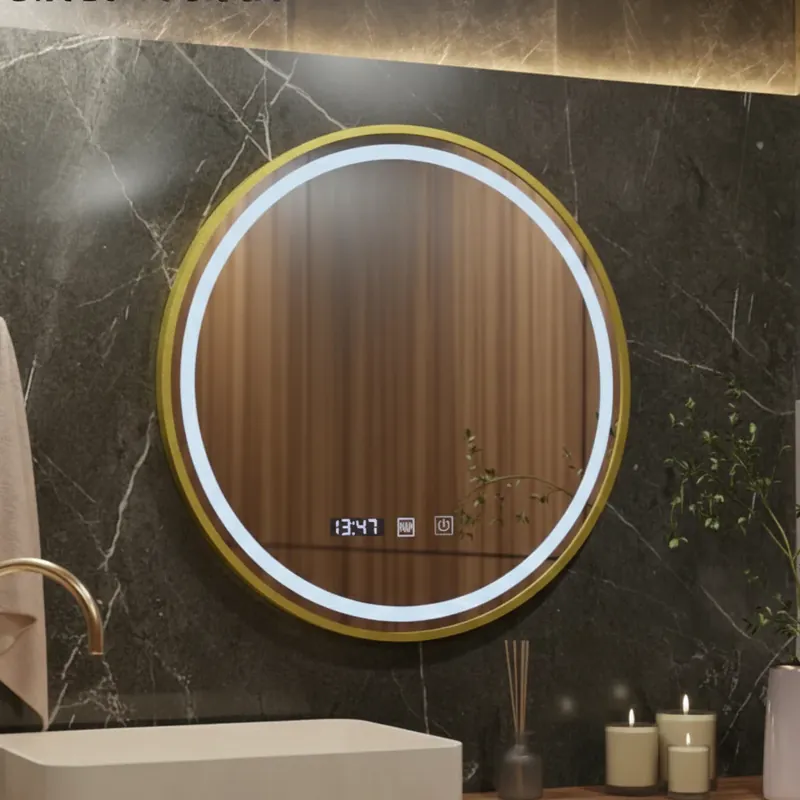 Ofertă specială Oglinda LED Rotunda AURA Rama Aurie 60cm Functie Dezaburire, Touch si 3 Lumini