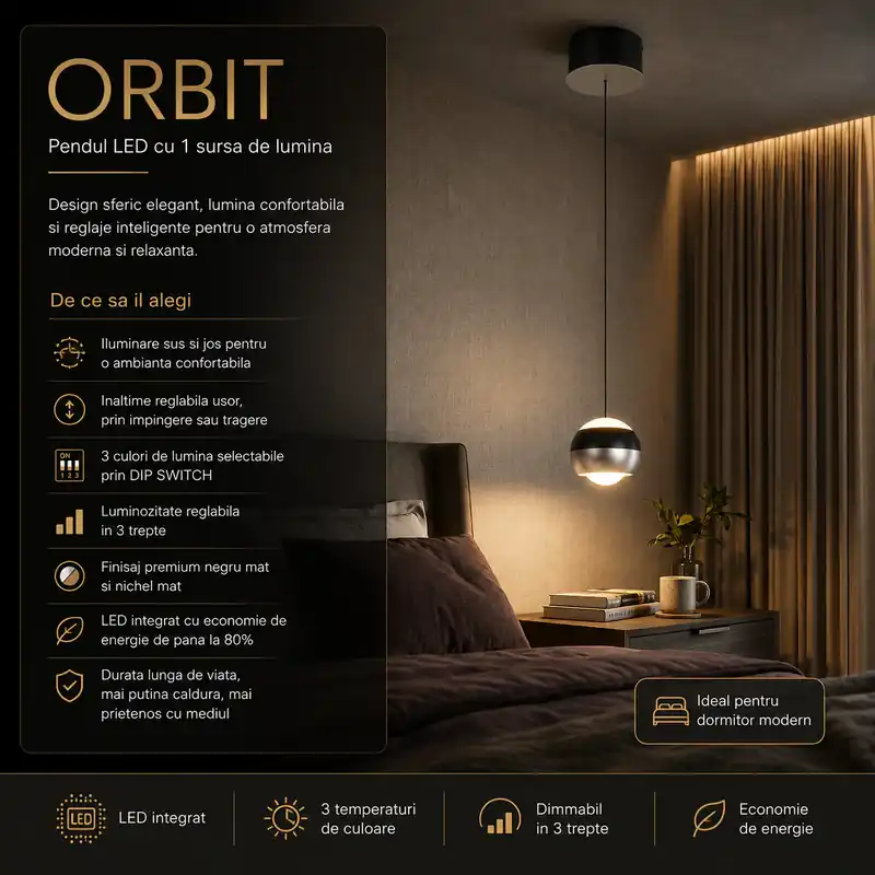 Pendul LED PREMIUM SILVER ORBIT Echivalent 100W Ultima șansă