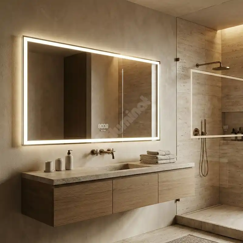 Oglinda LED FIORINA - 150x80cm Dezaburire si Ceas, Senzor, 3 Lumini Ofertă exclusivă