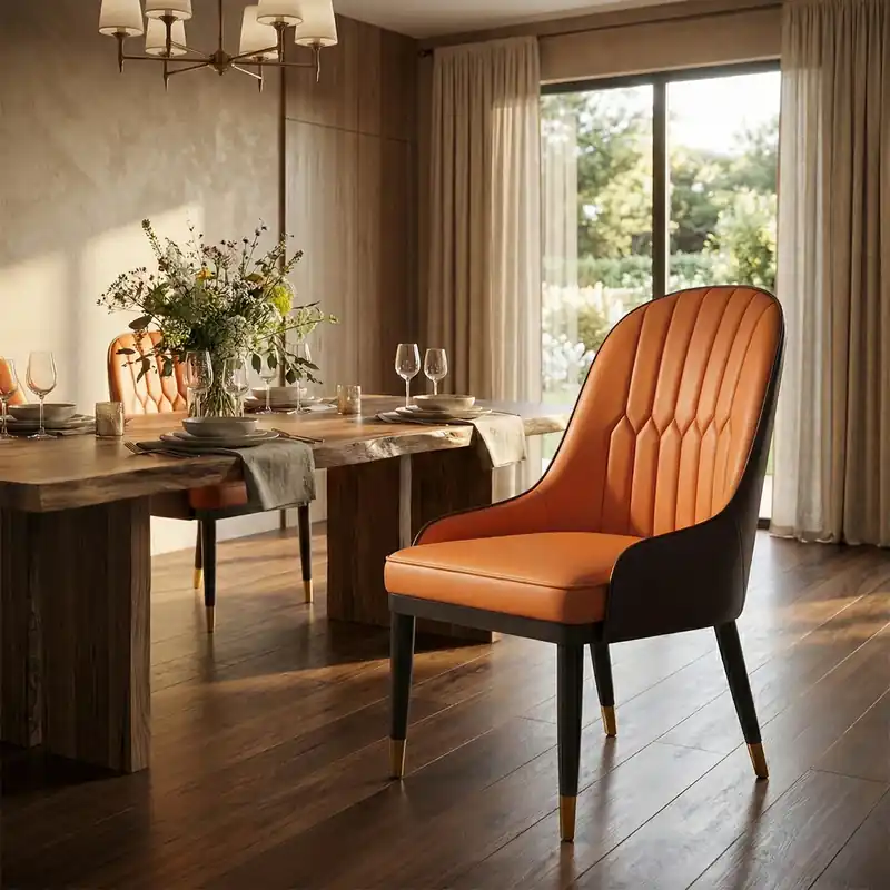 Preț redus Scaun de Dining PREMIUM Piele Ecologica Portocaliu 90CM