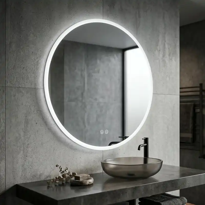 Oglinda LED Rotunda 80cm FRAMELESS, Dezaburire, Touch si 3 Lumini Ultima șansă