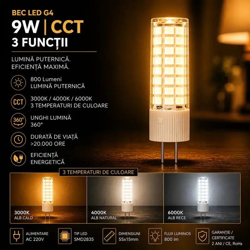 Premium Bec LED G4 9W 220V Ceramica