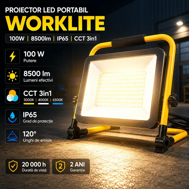 Promoție Proiector LED Portabil WORKLITE 100W 9500lm IP65 CCT