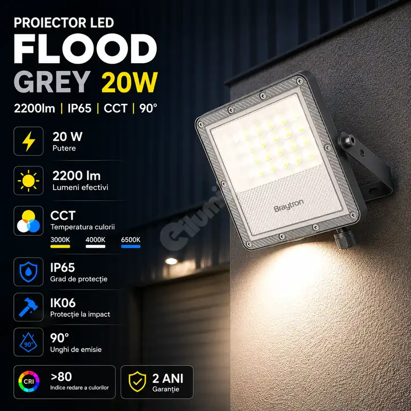 Reducere extra Proiector LED FLOOD Grey 20W IP65 2200lm CCT