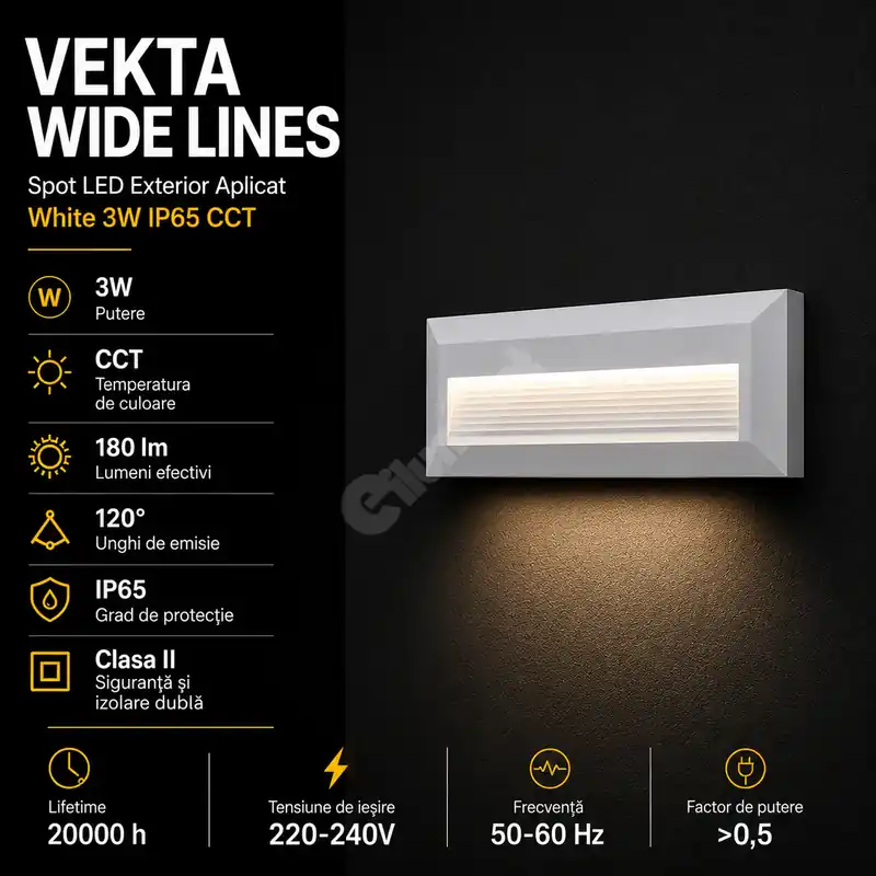 Livrare expres Spot LED Exterior Aplicat VEKTA WIDE LINES White 3W IP65 CCT