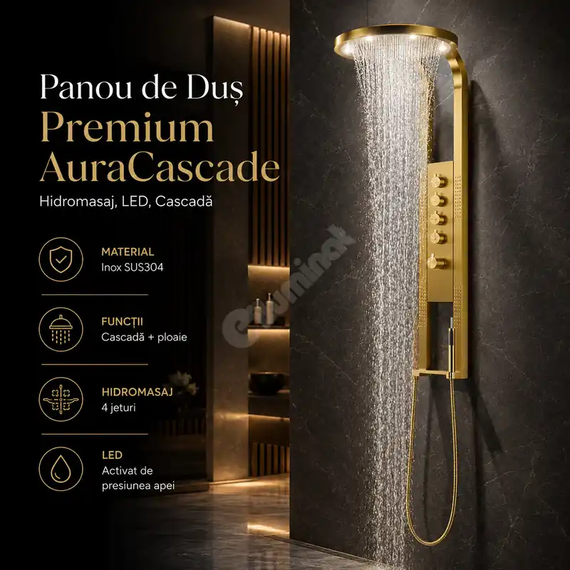 Cel mai vândut Panou de Dus Premium AuraCascade - Hidromasaj, LED, Cascada
