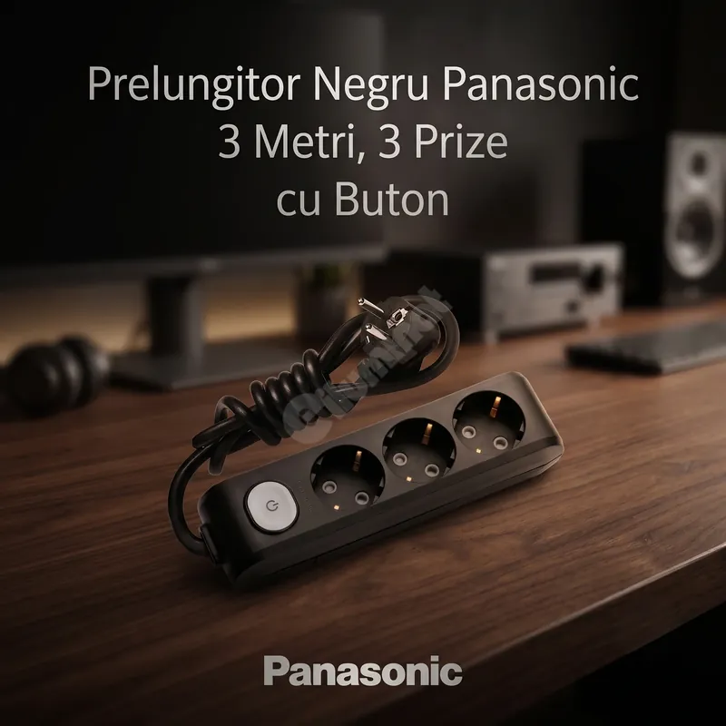 Prelungitor Negru Panasonic 3 Metri 3 Prize cu Buton Calitate înaltă
