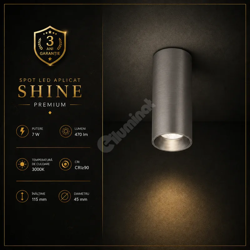 Reducere Spot LED SHINE TUBE Dark Nickel Aplicat Rotund 7W Premium Ø4.5 x H11.5 CM CRI≥90 3000K