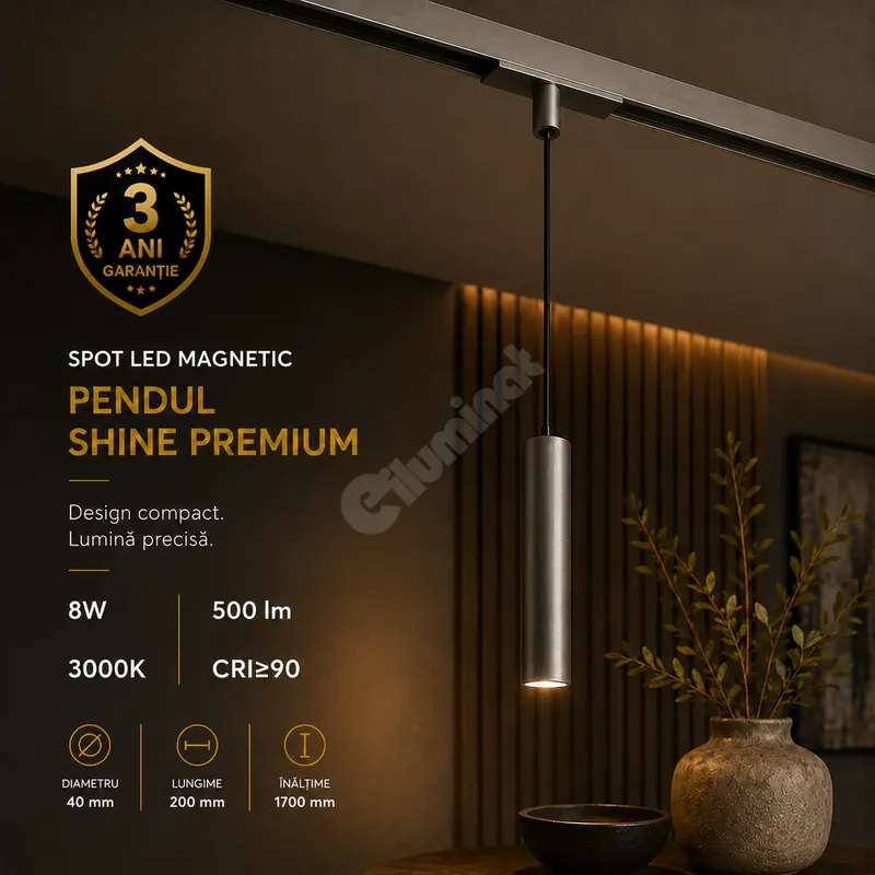 Retur ușor Spot LED Magnetic Pendul SHINE TRACK Dark Nickel Premium 8W Rotund Ø4CM CRI≥90 3000K