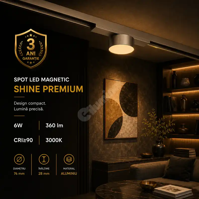 Retur gratuit Spot LED Magnetic SHINE TRACK Dark Nickel Premium 6W Rotund Ø7.4CM CRI≥90 3000K