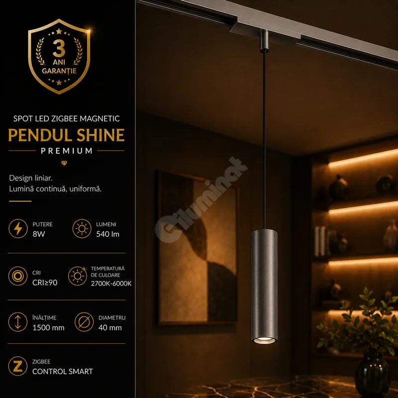 Doar azi Spot LED Magnetic ZigBee Pendul SHINE TRACK Dark Nickel Premium 8W Rotund Ø4CM CRI≥90