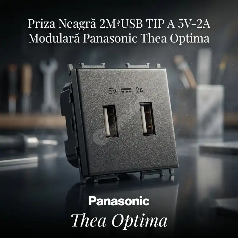 Priza Neagra 2M USB TIP A 5V-2A Modulara Panasonic Thea Optima Lichidare de stoc