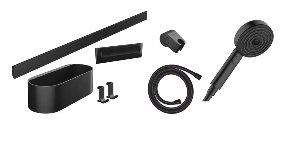Pachet accesorii dus Hansgrohe Wallstoris Activation EcoSmart, negru mat Chilipir