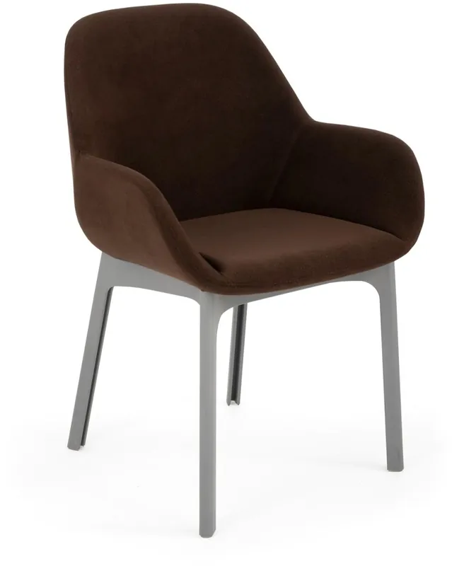 Scaun Kartell Clap design Patricia Urquiola, baza gri, tapiterie Aquaclean maro Reducere specială