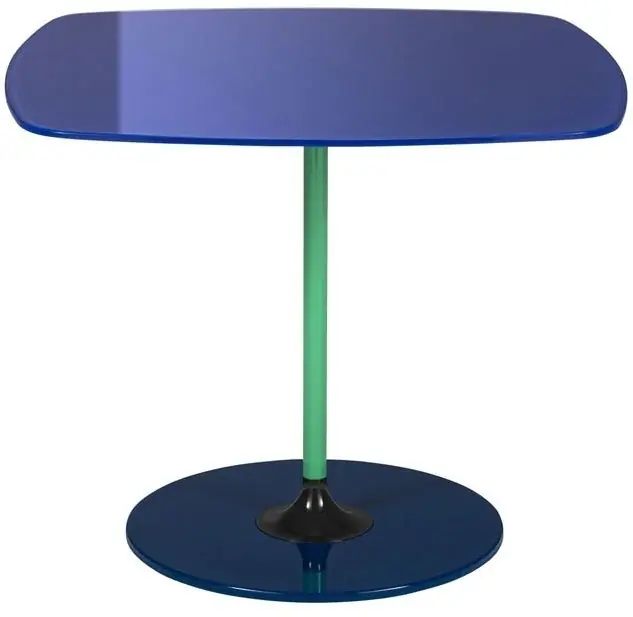 Masuta Kartell Thierry design Piero Lissoni, 45x45x45cm, baza metal, blat sticla, albastru Reduceri