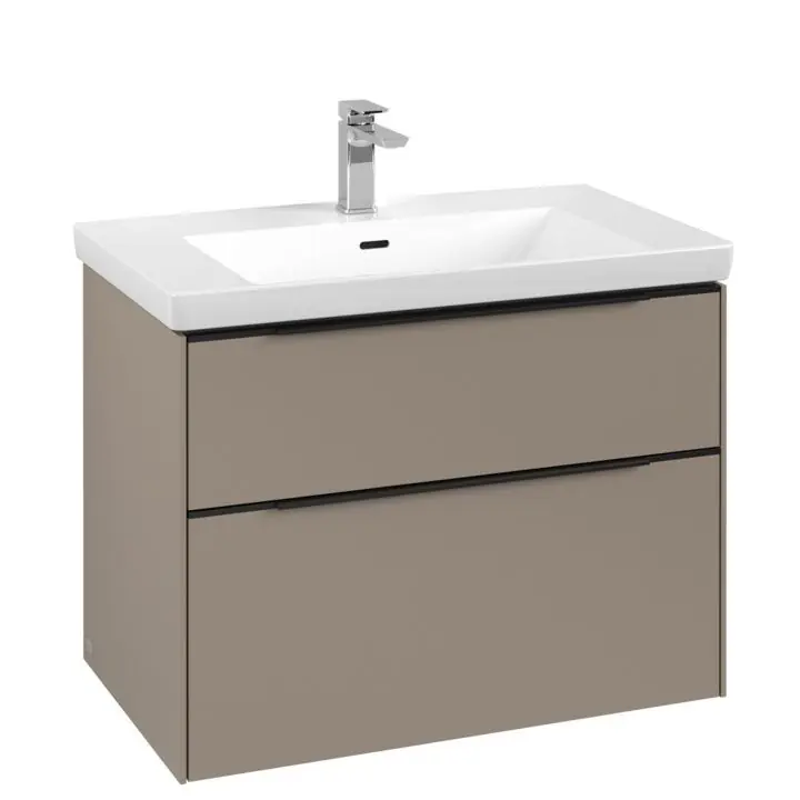 Dulap baza suspendat Villeroy & Boch Subway 3.0 772x576x478 mm cu doua sertare, Taupe, maner Volcano Black Retur ușor
