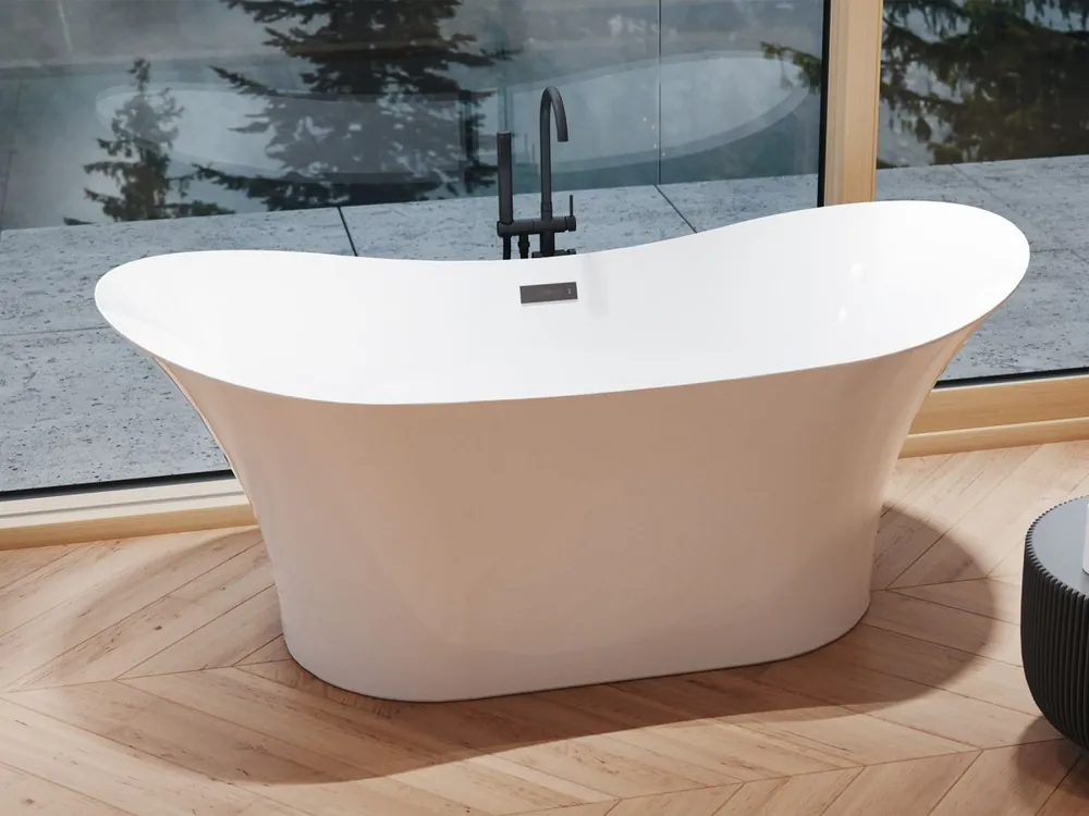 Ofertă specială Cada freestanding Besco Amber 170x80cm alba, ventil si preaplin alb