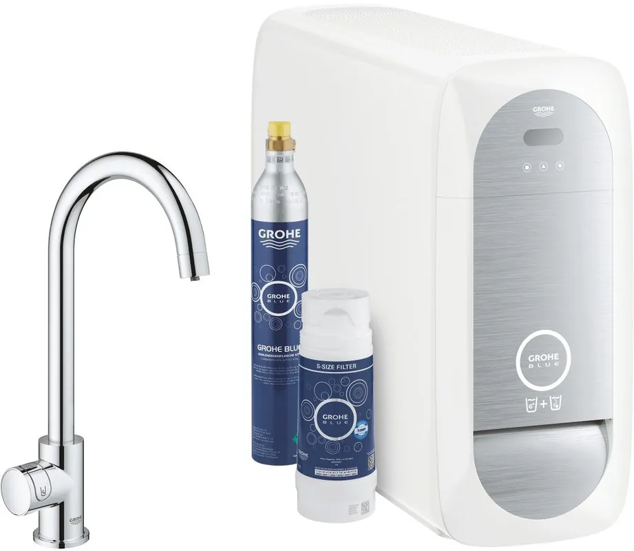 Cumpără online Baterie bucatarie Grohe Blue Home cu pipa C, sistem de filtrare, racire si carbogazificare, crom