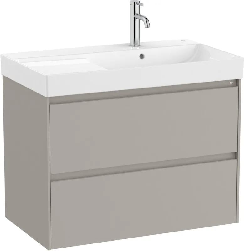 Cumpără online Set mobilier Roca Ona cu dulap baza cu doua sertare 80cm si lavoar asimetric orientare dreapta, gri mat