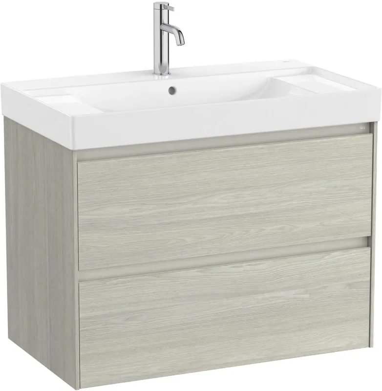 Set mobilier Roca Ona cu dulap baza cu doua sertare 80cm si lavoar, stejar alb Premium