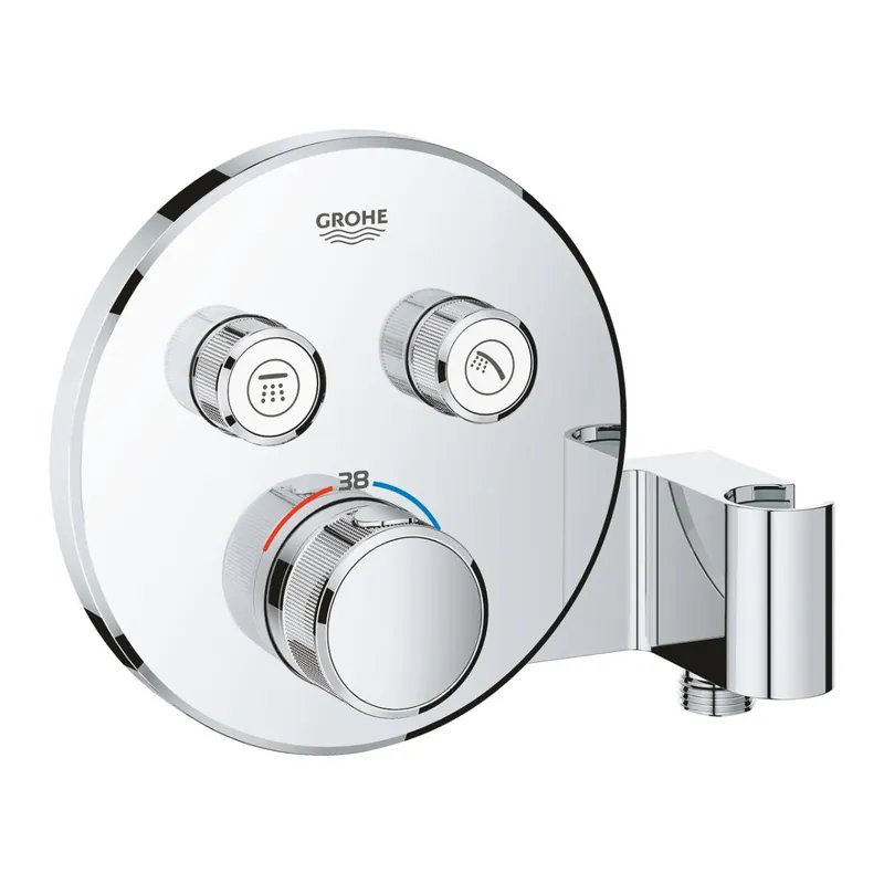 Baterie cada - dus termostatata Grohe Grohtherm SmartControl Round cu agatatoare dus integrata, montaj incastrat, necesita corp ingropat, crom Expediere rapidă