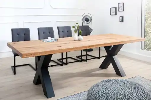 Preț redus MASA DINING DIN LEMN MASIV 200CM, THOR, COD 41183, STEJAR SI CADRUL DIN METAL, STIL INDUSTRIAL