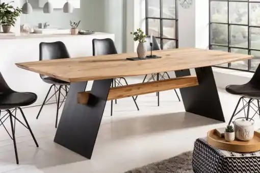 MASA DINING DIN LEMN MASIV 200CM, GRAND OAK, STEJAR SI SUPORT DIN METAL, STIL INDUSTRIAL Calitate înaltă