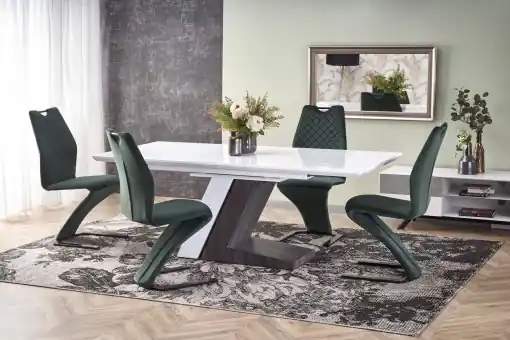 Ofertă de sezon Masa extensibila MORTIS, alb/gri, din MDF lacuit si MDF furniruit, stil modern, HALMAR