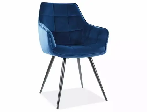 SCAUN DINING LILIA, BLEUMARIN BLUVEL 86/NEGRU MAT, TAPITERIE DIN CATIFEA SI PICIOARE DIN METAL, STIL MODERN Noutate