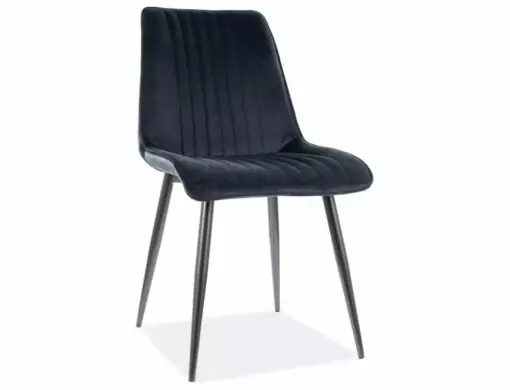 SCAUN DINING KIM, NEGRU BLUVEL 19/NEGRU MAT, TAPITERIE DIN CATIFEA SI PICIOARE DIN METAL, STIL MODERN Ultima șansă