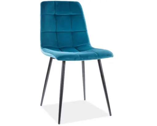 SCAUN DINING MILA, TURCOAZ BLUVEL 85/NEGRU MAT, TAPITERIE DIN CATIFEA SI PICIOARE DIN METAL, STIL MODERN Super ofertă
