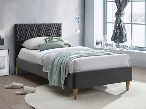 Cel mai vândut PAT DORMITOR AZURRO, 90 CM, GRI BLUVEL 14, TAPITERIE DIN CATIFEA, STIL MODERN