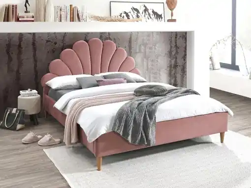 Discount PAT DORMITOR SANTANA, 160 CM, ROZ BLUVEL 52, TAPITERIE DIN CATIFEA, STIL MODERN