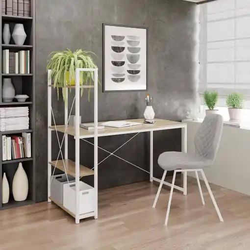 BIROU NARVIK B1, STEJAR SONOMA/ALB, DIN PAL LAMINAT SI METAL, STIL VINTAGE Calitate înaltă