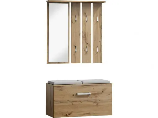 Premium Mobilier hol P-001, stejar wotan, din tabla laminata si oglinda, stil modern, SIGNAL