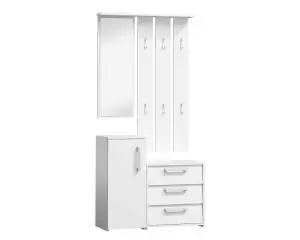 Discount Mobilier hol P-002, alb mat, din lemn laminat si oglinda, stil modern, SIGNAL