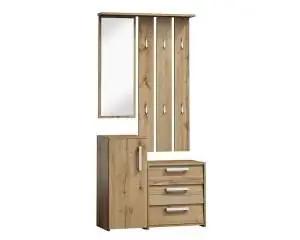 Disponibil imediat Mobilier hol P-002, stejar wotan, din lemn laminat si oglinda, stil modern, SIGNAL