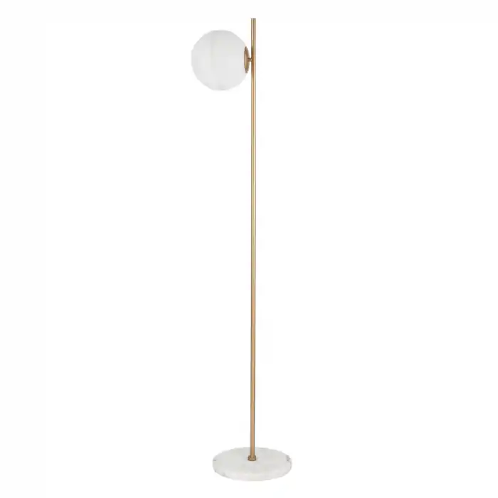 Ofertă Lampadar auriu Ganiza 155 cm baza marmura alba, abajur forma glob ab sticla opal, 9960619 - Novaluce