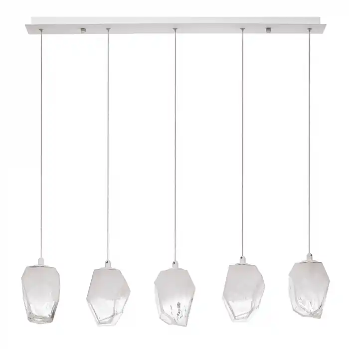Lustra liniara Ice 80 cm cu 5 pendule forma cub gheata, 5xG9, sticla gradient, 9260235 - Novaluce Preț mic