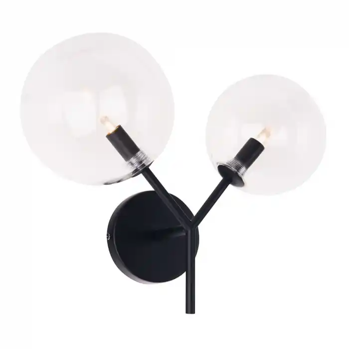 Aplica de perete moderna neagra Nicode 35x23x30 cm cu 2 surse de lumina, metal/sticla, W0277 - Maxlight Plată sigură