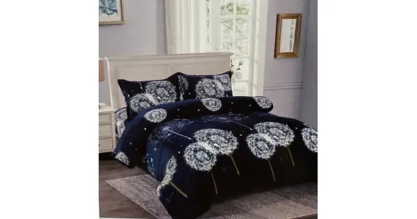 Lenjerie pat dublu, Super Pufoasa COCOLINO, 4 piese, Bleumarin, Alb, papadii Discount